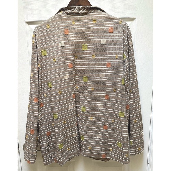 Silk Land Woman 3X Blazer Jacket Brown Striped Geometric Cotton Blend Plus Size - Picture 2 of 14